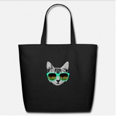 Music Cat With Glasses Black Eco-Friendly Tote Bag